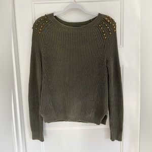 Express | Olive Sweater with Gold Studded Shoulders